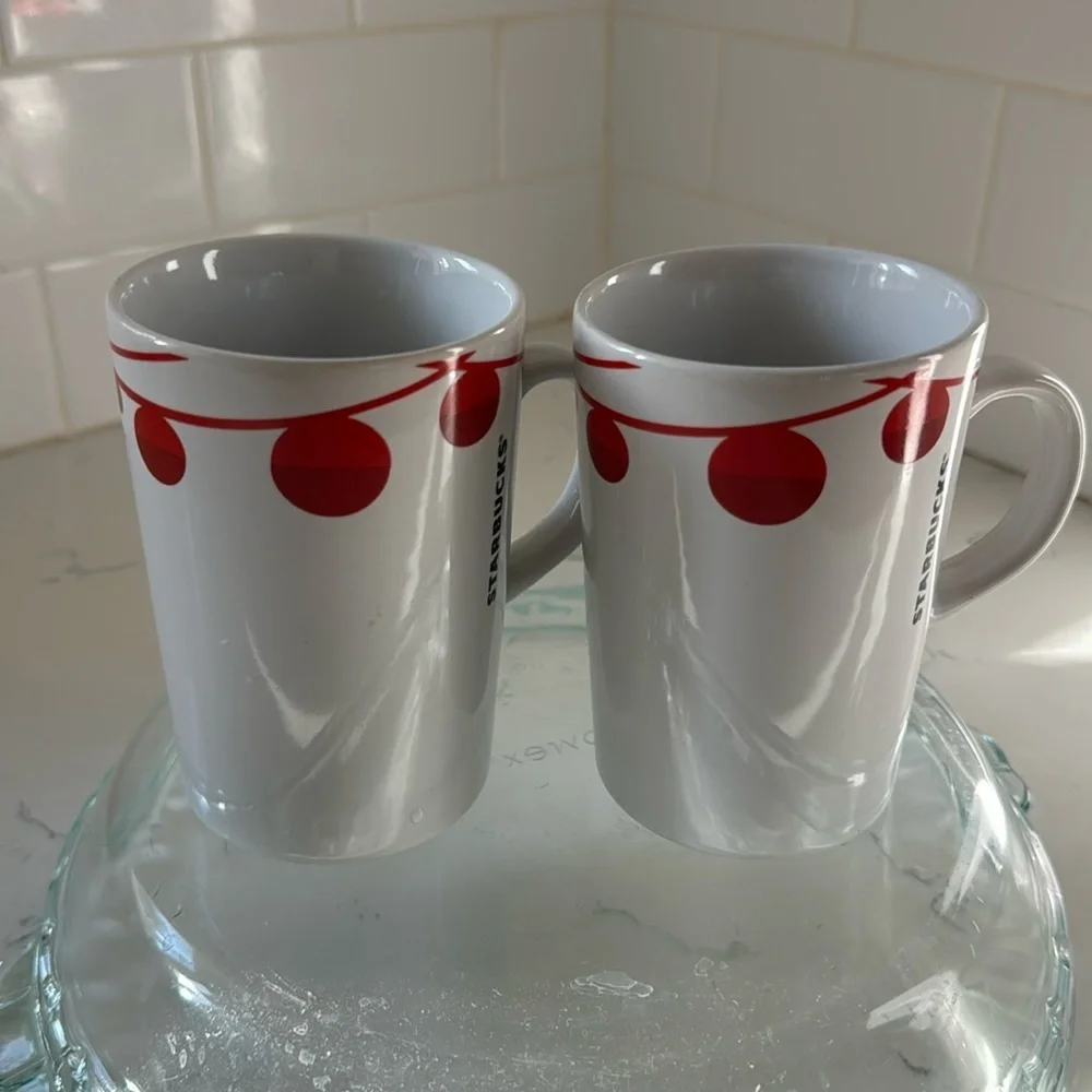 Starbucks Christmas Mug Coffee Cup Red Dot Holiday Ornament 10oz 2012 (2) mugs